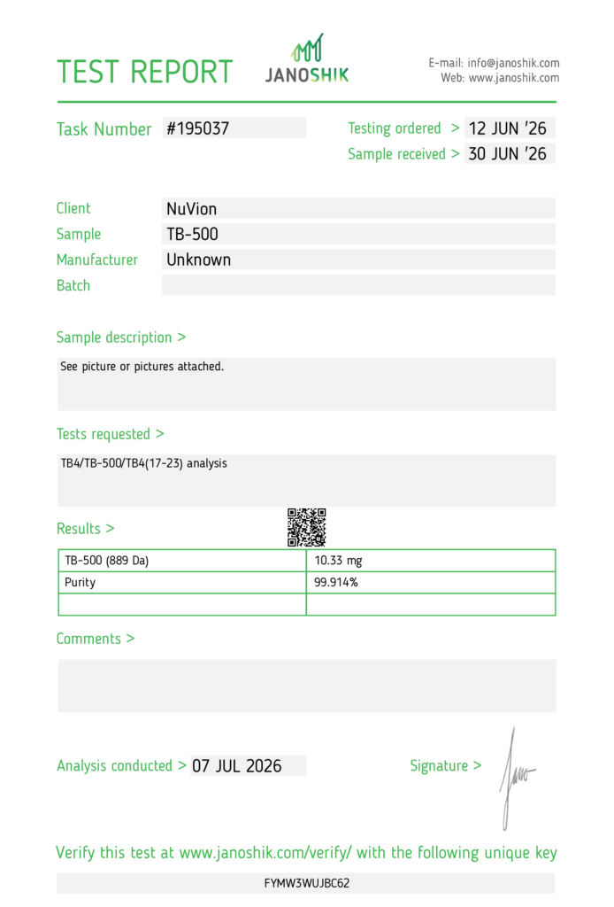 TB-500 COA report